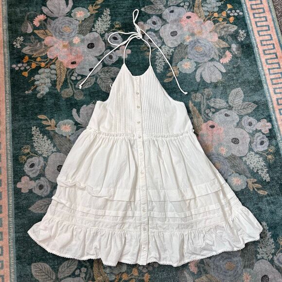Free People Desert Days Dress Mini Small White Halter Strappy Button Front Boho - Picture 2 of 16
